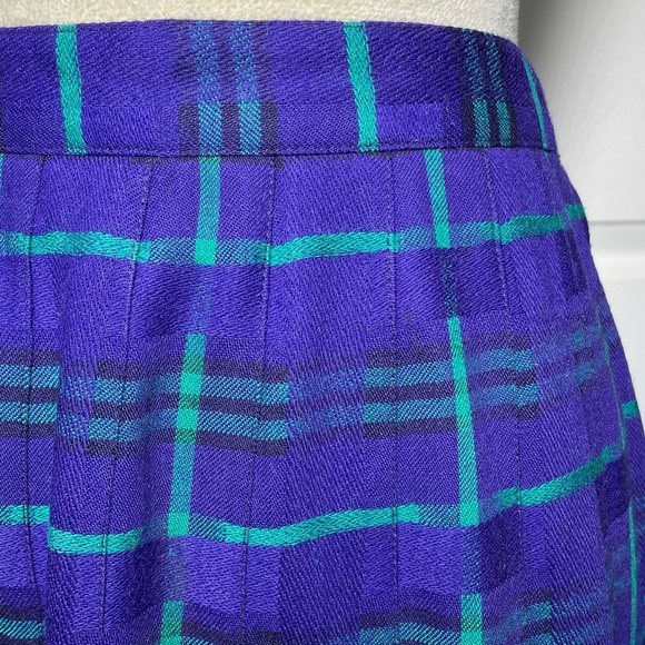 Vintage Weathervane Pleated Wool Plaid Purple and Green Midi Skirt Size 6 - Picture 2 of 8